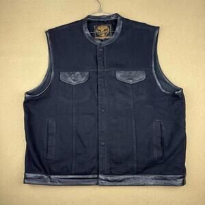 Milwaukee Denim Vest Mens 5XL Black VET Custom Patch Biker Snap Up Performance